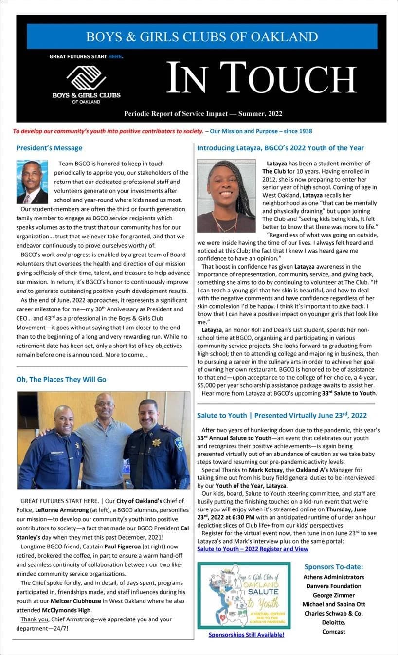 IN TOUCH Summer 2022 Newsletter Page 1